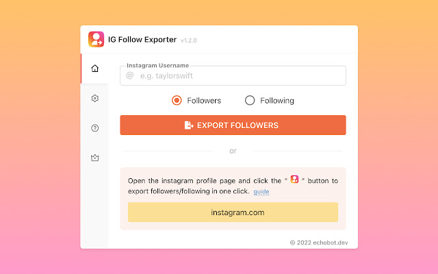 IGFollowExporter Export Instagram Followers  from Chrome web store to be run with OffiDocs Chromium online