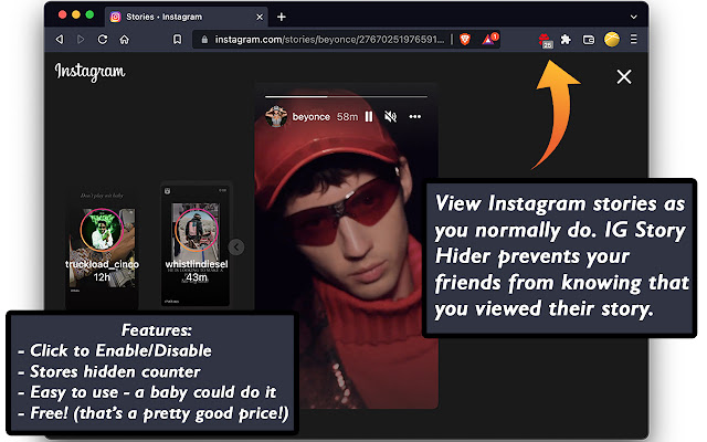 IG Story Hider  from Chrome web store to be run with OffiDocs Chromium online