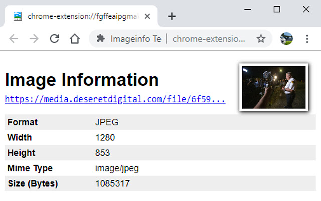 Imageinfo Test di Garrett dal Chrome Web Store da eseguire con OffiDocs Chromium online