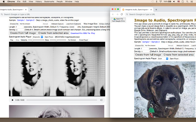 Image to Audio, Spectrogram Player  from Chrome web store to be run with OffiDocs Chromium online