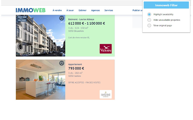 Immoweb Filter  from Chrome web store to be run with OffiDocs Chromium online