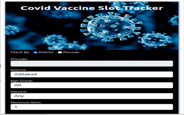 Indian Covid Vaccine Slot Tracker  from Chrome web store to be run with OffiDocs Chromium online