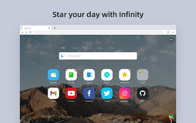 Infinity New Tab  from Chrome web store to be run with OffiDocs Chromium online