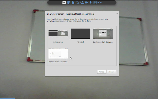IngeniousMeet Screensharing  from Chrome web store to be run with OffiDocs Chromium online