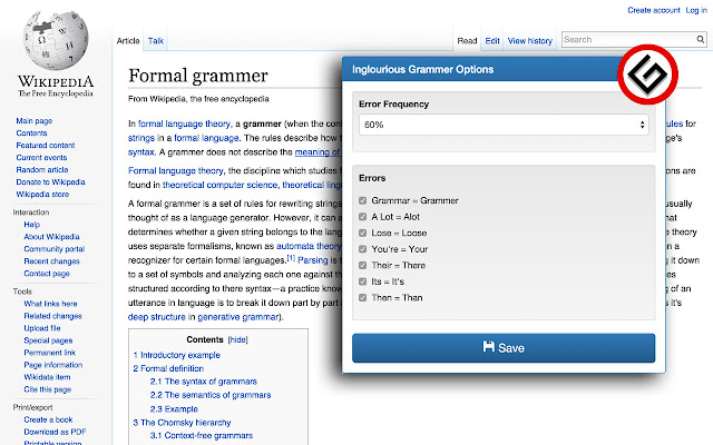 Inglourious Grammer  from Chrome web store to be run with OffiDocs Chromium online