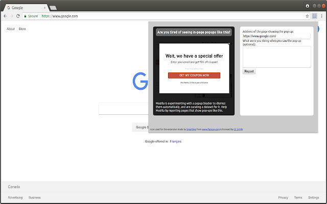 In Page Pop up Reporter  from Chrome web store to be run with OffiDocs Chromium online