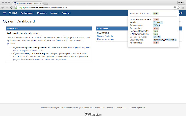 Inspector JIRA  from Chrome web store to be run with OffiDocs Chromium online