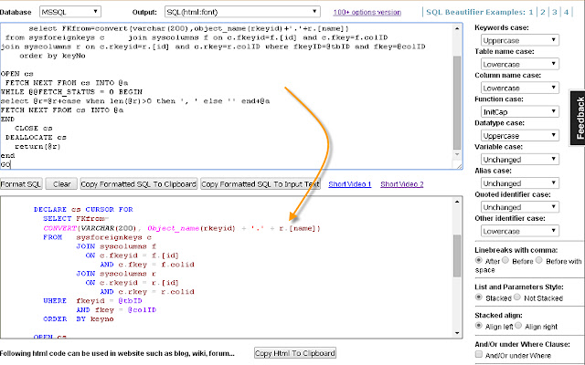 Instant SQL Formatter  from Chrome web store to be run with OffiDocs Chromium online