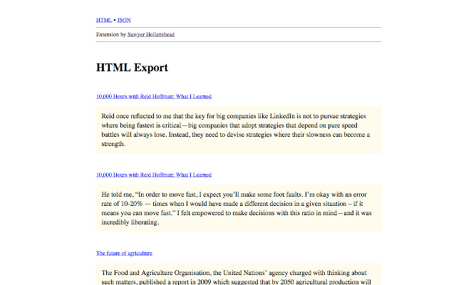 Instapaper highlights exporter  from Chrome web store to be run with OffiDocs Chromium online