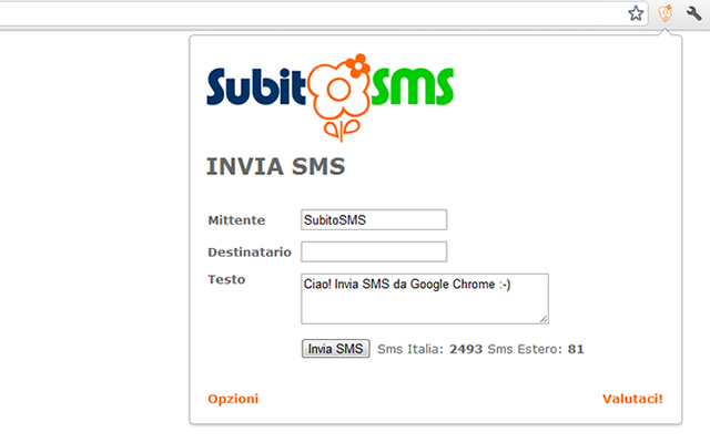 Invia SMS con SubitoSMS.it  from Chrome web store to be run with OffiDocs Chromium online