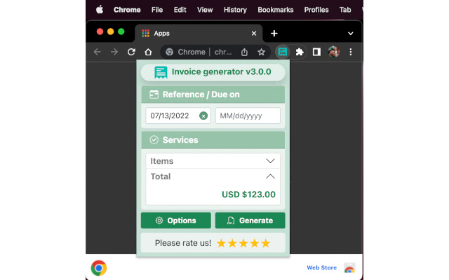 Invoice generator  from Chrome web store to be run with OffiDocs Chromium online