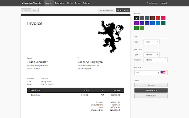 Invoice Simple  from Chrome web store to be run with OffiDocs Chromium online