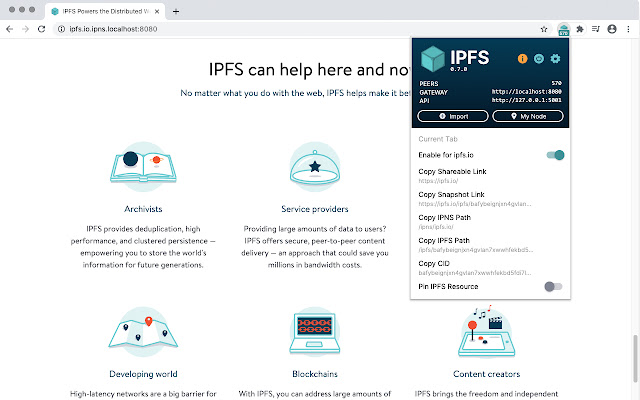 IPFS Companion  from Chrome web store to be run with OffiDocs Chromium online