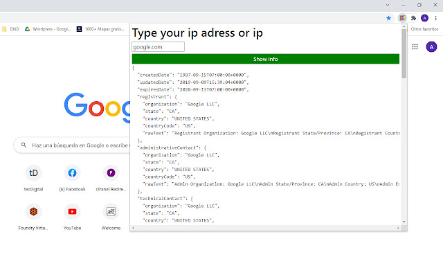 IP info  from Chrome web store to be run with OffiDocs Chromium online