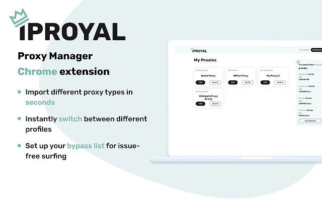 IPRoyal Proxy Manager  from Chrome web store to be run with OffiDocs Chromium online