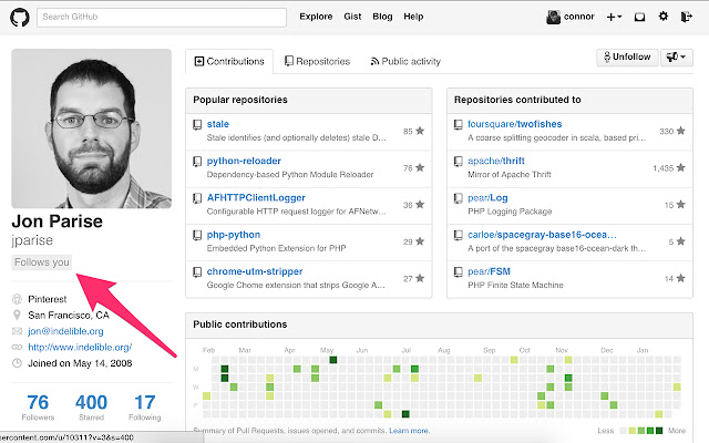 Is Following Me on Github?  from Chrome web store to be run with OffiDocs Chromium online