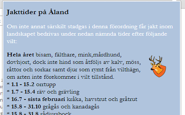 Jakttider på Åland  from Chrome web store to be run with OffiDocs Chromium online