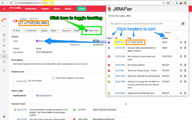 JIRAFier  from Chrome web store to be run with OffiDocs Chromium online