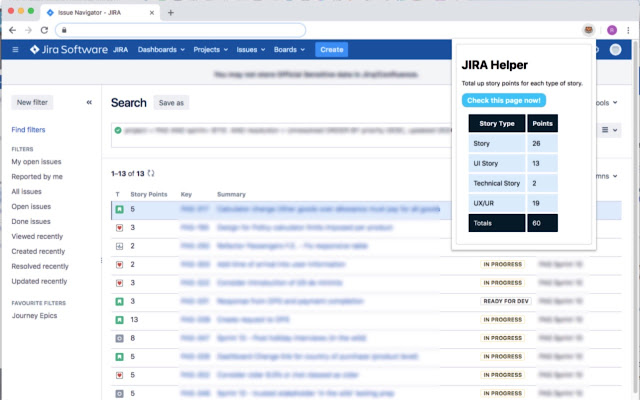 JIRA Helper  from Chrome web store to be run with OffiDocs Chromium online