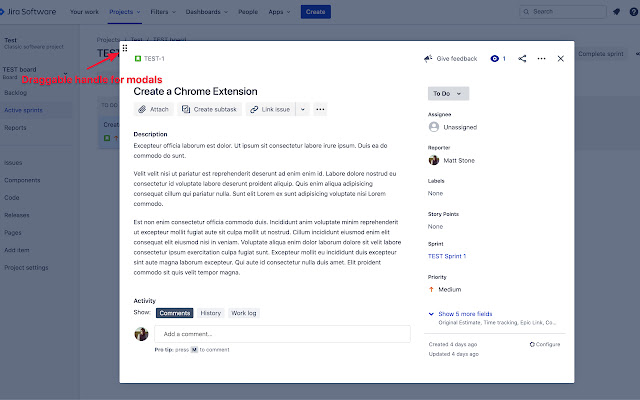 JIRA Modal Tamer  from Chrome web store to be run with OffiDocs Chromium online