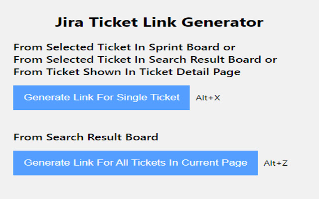 Jira Ticket Link Generator Cloud Edition  from Chrome web store to be run with OffiDocs Chromium online