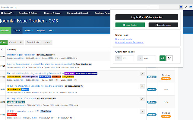 Joomla Issue Switcher  from Chrome web store to be run with OffiDocs Chromium online