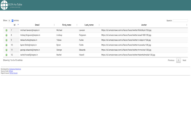 JSON As Table Viewer  from Chrome web store to be run with OffiDocs Chromium online