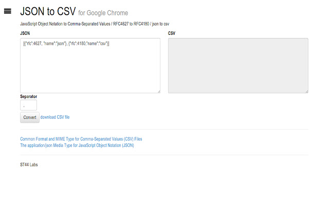 JsonToCsv  from Chrome web store to be run with OffiDocs Chromium online