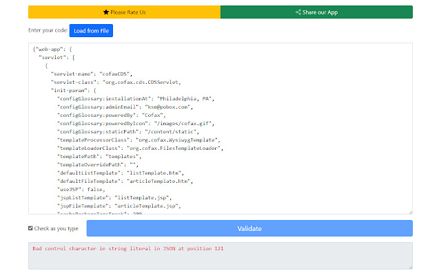 JSON Validator  from Chrome web store to be run with OffiDocs Chromium online