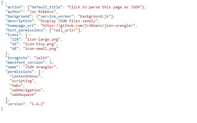 JSON Wrangler  from Chrome web store to be run with OffiDocs Chromium online