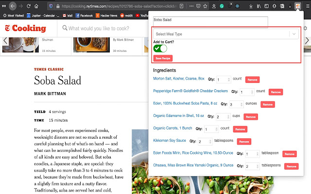 Jupiter Recipes  from Chrome web store to be run with OffiDocs Chromium online