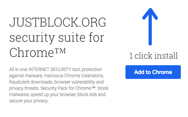 JustBlock Security  from Chrome web store to be run with OffiDocs Chromium online