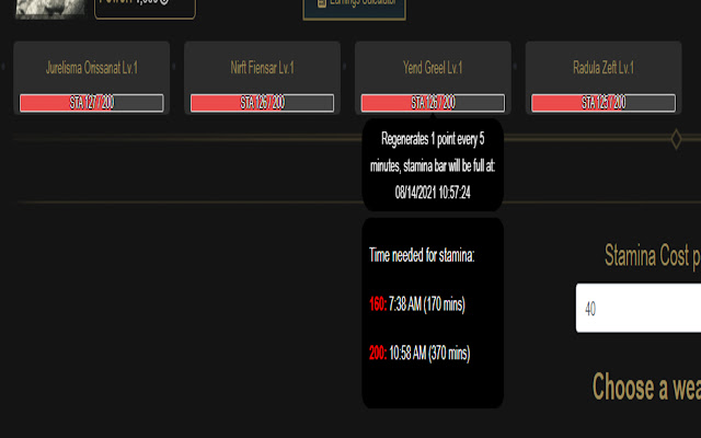 Kadaley CB Stamina Calculator  from Chrome web store to be run with OffiDocs Chromium online