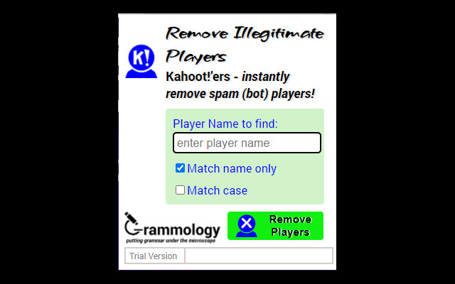 Kahoot!’er Remove Illegitimate Players  from Chrome web store to be run with OffiDocs Chromium online