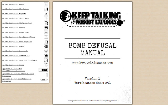 Keep Talking and Nobody Explodes manual menu  from Chrome web store to be run with OffiDocs Chromium online