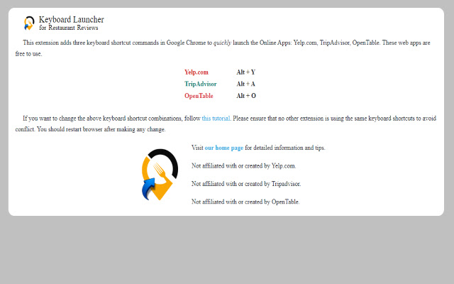 Keyboard Launcher for Restaurant Reviews  from Chrome web store to be run with OffiDocs Chromium online