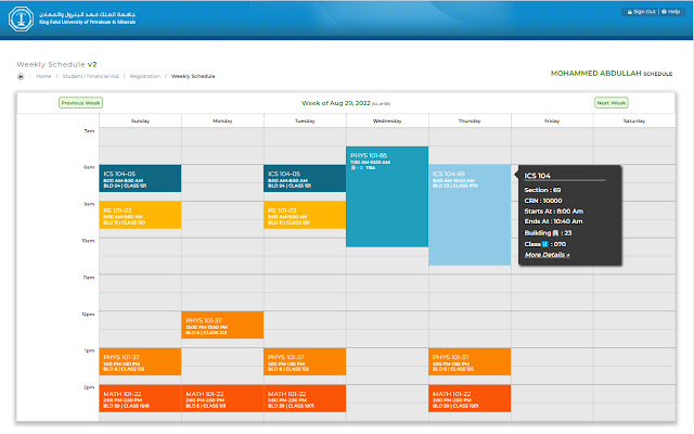 KFUPM Schedule  from Chrome web store to be run with OffiDocs Chromium online