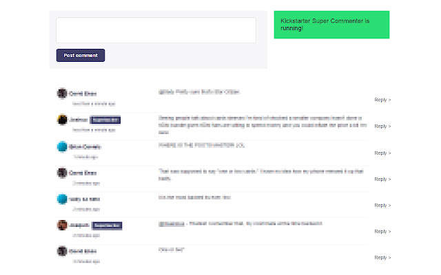 Kickstarter Super Commenter  from Chrome web store to be run with OffiDocs Chromium online