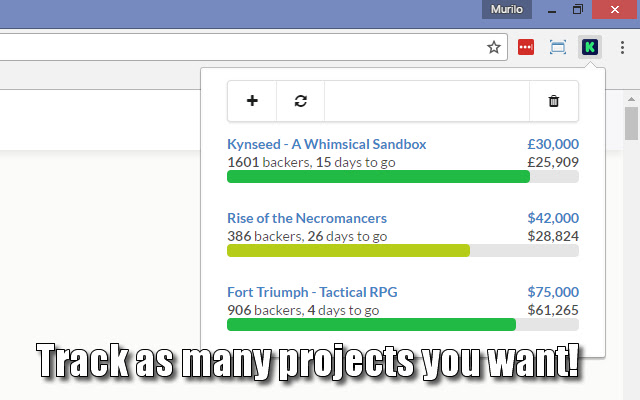 Kickstarter Tracker  from Chrome web store to be run with OffiDocs Chromium online