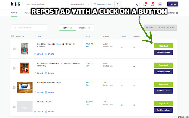 Kijiji Ad Repost Plus  from Chrome web store to be run with OffiDocs Chromium online