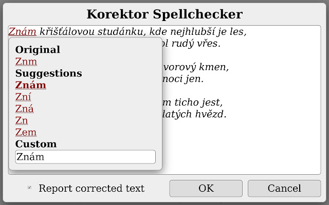 Korektor Spellchecker  from Chrome web store to be run with OffiDocs Chromium online