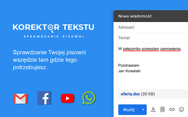 Korektor Tekstu sprawdzanie pisowni  from Chrome web store to be run with OffiDocs Chromium online