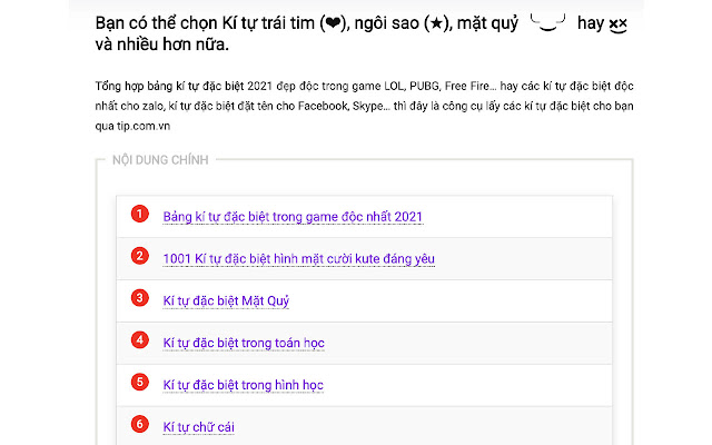 Kí tự đặc biệt Tip.com.vn  from Chrome web store to be run with OffiDocs Chromium online