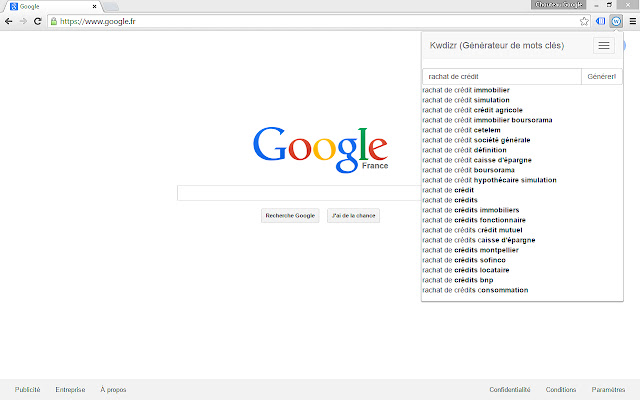 Kwdizr (Générateur de mots clés)  from Chrome web store to be run with OffiDocs Chromium online