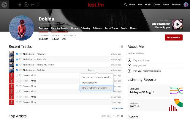 Last.FM Unscrobbler  from Chrome web store to be run with OffiDocs Chromium online