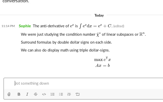 LaTeX in Slack  from Chrome web store to be run with OffiDocs Chromium online