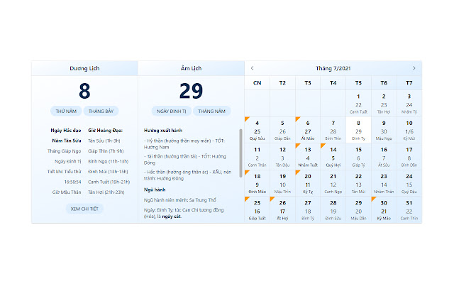 Lịch âm Lịch Vạn Niên Việt Nam  from Chrome web store to be run with OffiDocs Chromium online