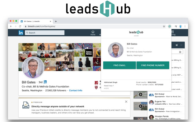 Leadshub : Reach your prospects in one click  from Chrome web store to be run with OffiDocs Chromium online