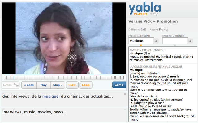 Learn French with Yabla  from Chrome web store to be run with OffiDocs Chromium online