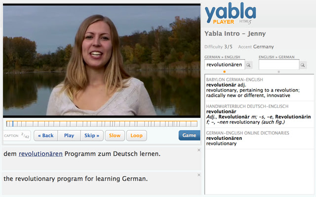 Learn German with Yabla  from Chrome web store to be run with OffiDocs Chromium online